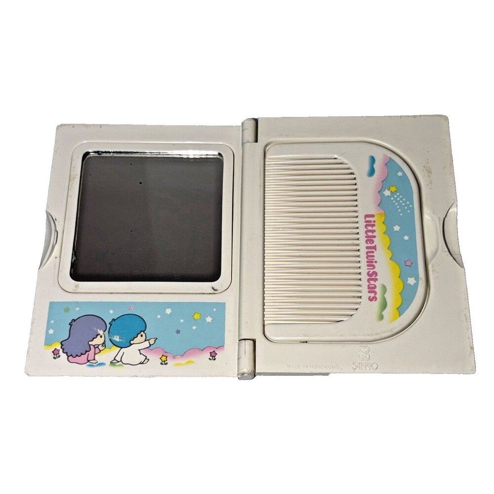 VTG Sanrio Little Twin Stars Folding Mirror  Comb Compact Case Made in Hong 1976